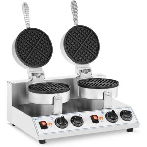 ROYAL CATERING Double Waffle Maker Round Waffle Iron Stainless Steel 2600W