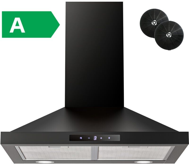 Firegas - Black Chimney Cooker Hood 60 cm, 3 Speeds, 335 m³/h,Touch controls, Recirculation/Extraction, Extractor Hood,Wall Mounted Range Hood with