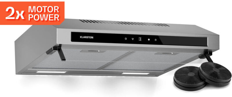 Klarstein Purista Force Integrated Cooker Hood, 60cm Under-Cabinet Hood, Dual Motor, 400 m³/h Air Flow, LED Touch Panel, Energy Efficiency C,