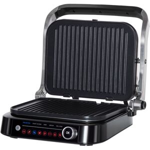 Homcom - Health Grill & Panini Press, 2100W w/ 180° Flat Open 8 Automatic Settings - Black and Silver