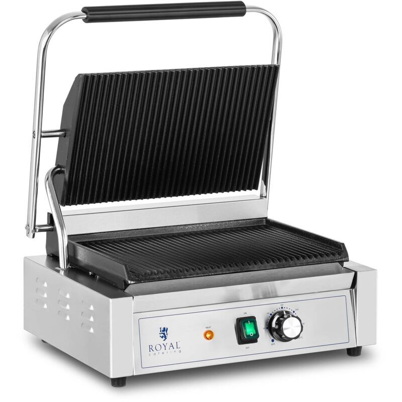ROYAL CATERING Contact Grill Panini Grill Sandwich Grill 2,200 w 50-300 °c 33x22cm Ribbed
