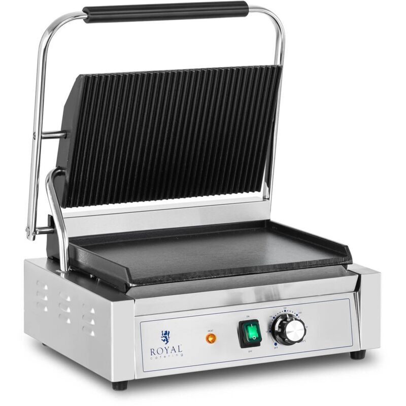 ROYAL CATERING Electric Contact Grill Panini Press Sandwich Grill Ribbed + Flat 2,200 w