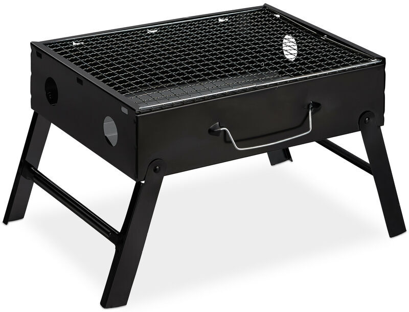 RELAXDAYS Folding Camping Barbecue Grill, Foldable bbq for 4, Briefcase, Portable, Steel hwd: 23 x 42.5 x 26.5 cm, Black