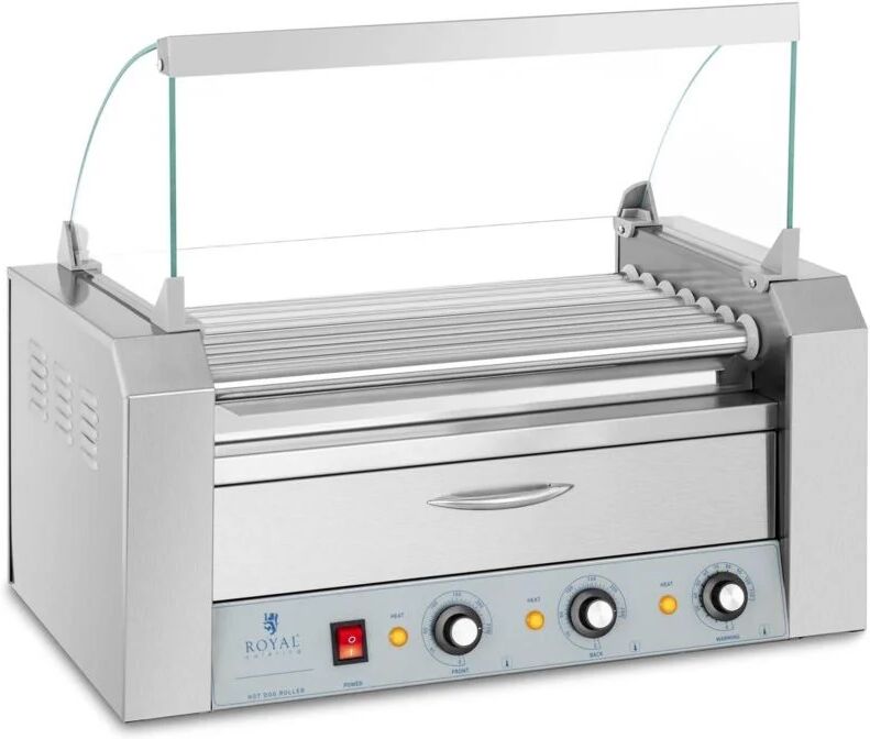 ROYAL CATERING Hot Dog Grill Hot Dog Roller Sausage Roller 7 Rollers Warming Drawer 1765W