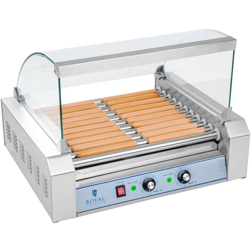 ROYAL CATERING Hot Dog Roller Grill Commercial Machine 11 Stainless Steel Rollers Sausage 2200W