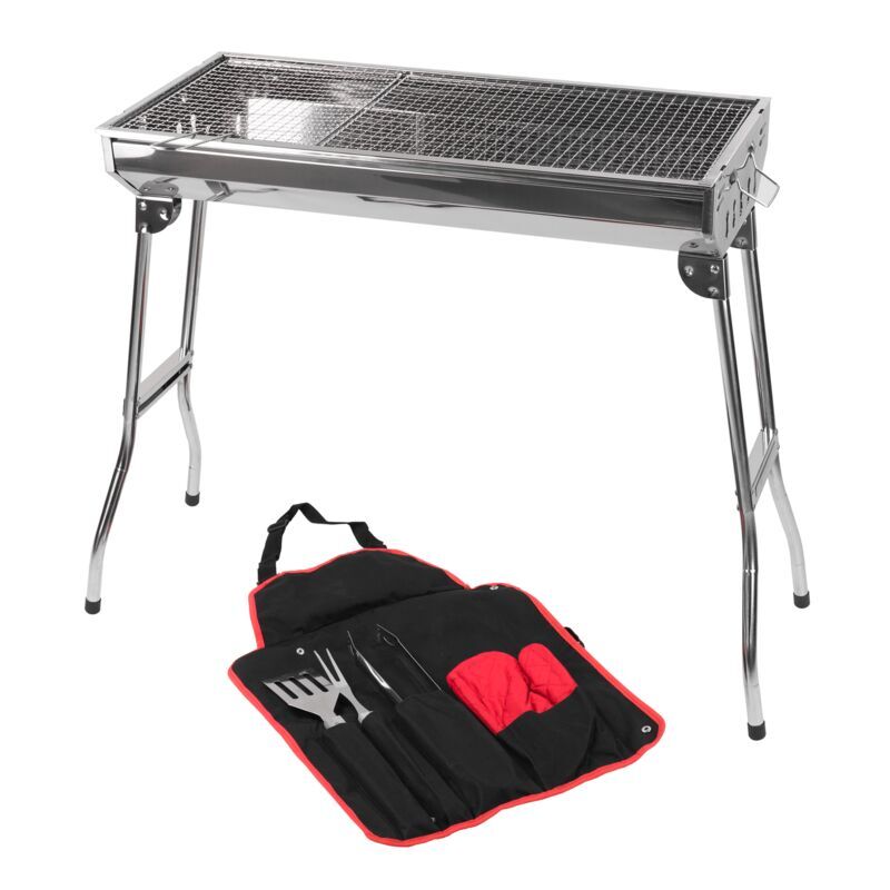 Stainless Steel Portable bbq And Tool Kit - Folding Large Barbecue Grill For Outdoor Camping - KCT