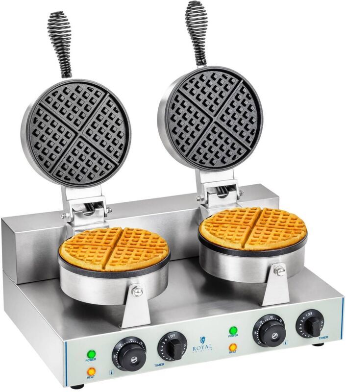 Royal Catering - Maker Commercial 2600 w 300° c 8 Waffles Round Waffle Baker Grill Machine