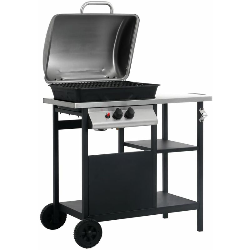 BERKFIELD HOME Mayfair Gas bbq Grill with 3-layer Side Table Black and Silver