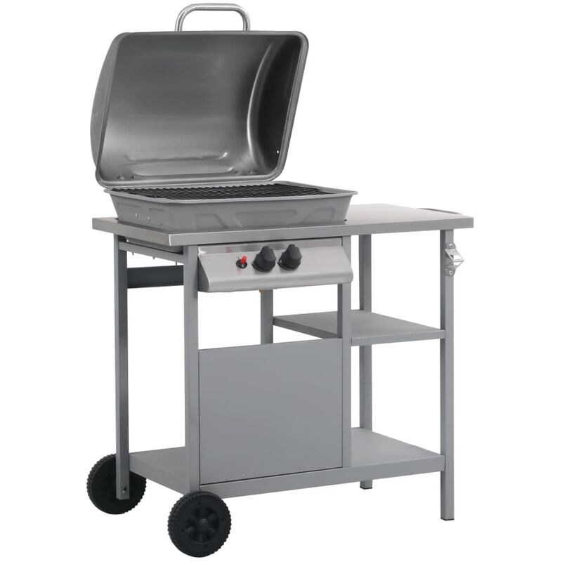 BERKFIELD HOME Mayfair Gas BBQ Grill with 3-layer Side Table Black and Silver