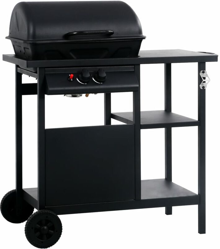 BERKFIELD HOME Royalton Gas bbq Grill with 3-layer Side Table Black