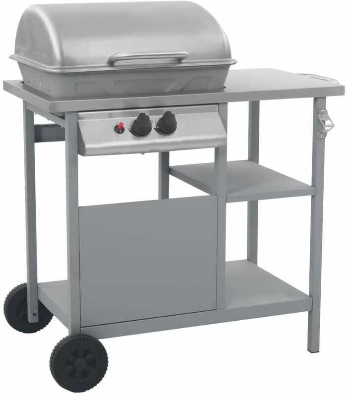 BERKFIELD HOME Royalton Gas bbq Grill with 3-layer Side Table Black and Silver