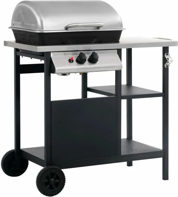 BERKFIELD HOME Royalton Gas bbq Grill with 3-layer Side Table Black and Silver