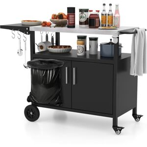COSTWAY 84cm Height Outdoor Kitchen Island Grill Cart w/Storage & 6 Hooks-Black COSTWAY 84cm Height Outdoor Kitchen Island Grill Cart w/Storage & 6 Hooks-Black
