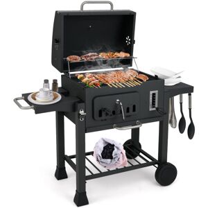 COSTWAY Barrel Charcoal Grill 61 cm Barbecue Grill w/2 Folding Side Tables COSTWAY Barrel Charcoal Grill 61 cm Barbecue Grill w/2 Folding Side Tables