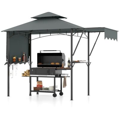 COSTWAY 398 x 153 cm Grill Gazebo with Dual Side Awnings-Grey COSTWAY 398 x 153 cm Grill Gazebo with Dual Side Awnings-Grey