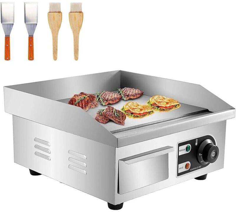 CNCEST Electric Griddle, 2000W Commercial Counter Top Stainless Steel Hot Plate Kitchen Grill, Stainless Steel Nonstick Barbecue, with 122°F-572°F