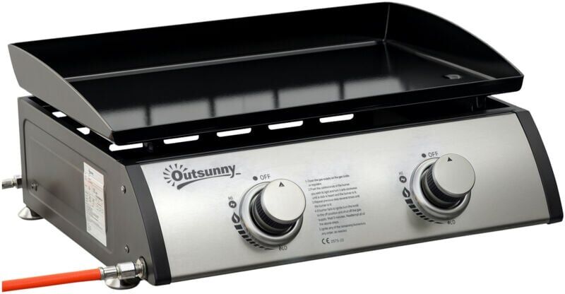 Outsunny - Portable Gas Plancha bbq Grill with Stainless Steel Burner 48.5L x 46W x 21H cm
