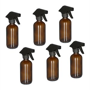 Relaxdays - Set of 6 Glass Spray Bottles, 230 ml, Refillable, Nozzle, Mist & Stream, Hair & Plant Care, Cleaning, Brown
