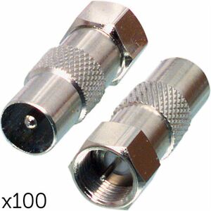 Loops - 100x f Type Screw Connector Male to tv Aerial Adapter Coax Satellite Converter