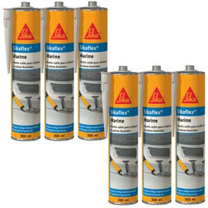 Set of 6 Sika mastic adhesives Sika flex Marine - Black - 300ml