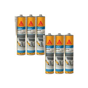 Set of 6 Sika mastic adhesives Sika flex Marine - Black - 300ml