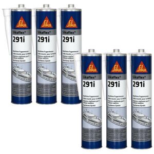 Set of 6 Sika Sika flex 291i marine mastic adhesives - White - 300ml