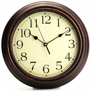 LANGRAY 12-Inch Round Classic Clock Retro Non Ticking Quartz Decorative Wall Clock