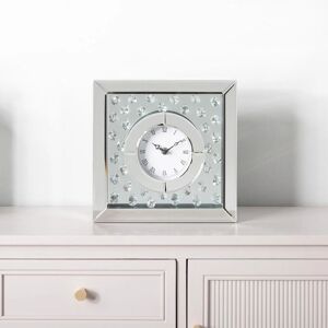 Vanity Living - 24.9cm Table Clock for Bedroom Furniture, Metal and Glass Small Table Clock - Clear