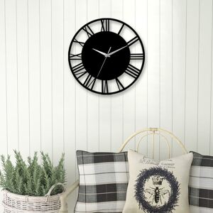 Livingandhome - 30CM Large Elegant Roman Numerals Open Round Wall Clock, Black and Silver