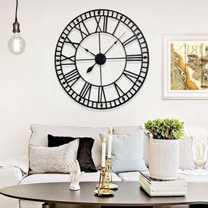 Livingandhome - Roman Numerals Metal Skeleton Wall Clock with Minute Scale, Black