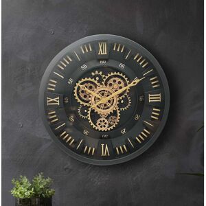 Vanity Living - 46cm Modern Gear Wall Clock for Living Room, Round Metal Clock for Bedroom Decor - Black/Gold