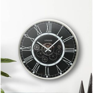 Vanity Living - 53.5 Round Gear Wall Clock for Living Room, Wall Clock for Bedroom Decor - Grey/Black