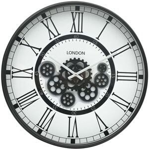 Vanity Living - 53.5 Round Gear Wall Clock for Living Room, Wall Clock for Bedroom Decor - Black/White