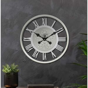 Vanity Living - 54.5 Metal Gear Wall Clock for Living Room, Modern Design Wall Clock for Bedroom - Silver