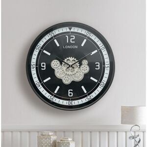 Vanity Living - 60 Modern Wall Clock for Living Room, Gear Wall Clock for Bedroom Decor - Black/Grey