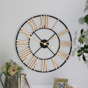 Melody Maison - Black and Gold Large Skeleton Wall Clock - Black/Gold