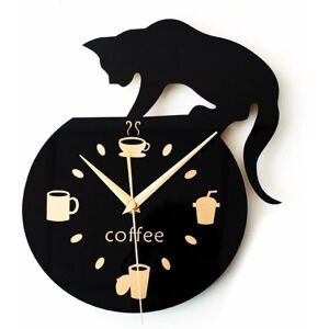 PESCE Cartoon style wall clock with climbing cat visual, coffee mug and 'Coffee' lettering