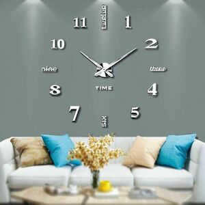 HOOPZI Co.ukameless 3D diy Wall Clock xxl Mute Mirror Stickers Home Office School Decoration (2 Years Warranty) (Silver-14)