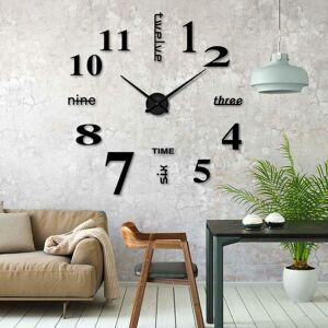 LANGRAY Diy 3D Wall Clock Modern Design Acrylic Wall Clock Wall Decor Wall Decor - Black - Noir