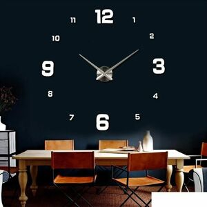 Hoopzi - diy Wall Clock, diy Modern Mute Large Wall Clock Sticker 3D Home Office Decor Gift (Size 90CM-1.8M Self-adjusting Size) (Silver)