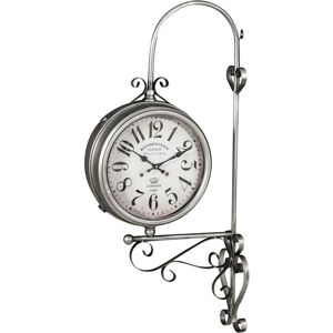 BISCOTTINI Double-sided wall clock station type in iron with antiqued steel finish