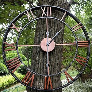 DEWDAT Garden Clock Outdoor Garden Wall Clock Large Roman Numeral Garden Clock Outdoor Iron Clock Outdoor Clock,40cm/16inch