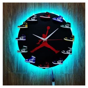GROOFOO 3D Wall Clock Basketball Shoes AJ1-12 - Sports Design for Bedroom Living Room Office - Creative Gift for Sneaker Lovers (3D Model Black