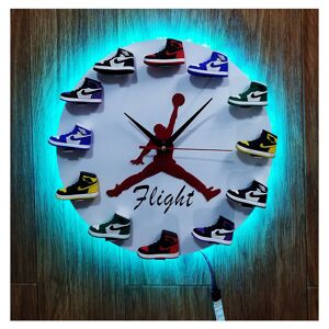 Groofoo - 3D Wall Clock Basketball Shoes AJ1-12 - Sports Design for Bedroom Living Room Office - Creative Gift for Sneaker Lovers (Flight Model with