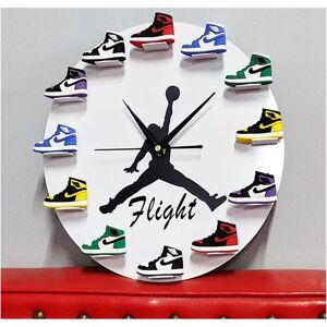 GROOFOO 3D Wall Clock Basketball Shoes AJ1-12 - Sports Design for Bedroom Living Room Office - Creative Gift for Sneaker Lovers (White Background Flight