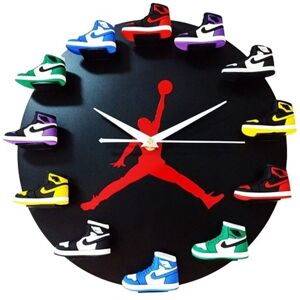 Groofoo - 3D Wall Clock Basketball Shoes AJ1-12 - Sports Design for Bedroom Living Room Office - Creative Gift for Sneaker Lovers (Black Background