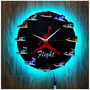 Groofoo - 3D Wall Clock Basketball Shoes AJ1-12 - Sports Design for Bedroom Living Room Office - Creative Gift for Sneaker Lovers (Flight Model with