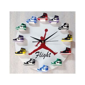 GROOFOO 3D Wall Clock Basketball Shoes AJ1-12 - Sports Design for Bedroom Living Room Office - Creative Gift for Sneaker Lovers (Flight Model White