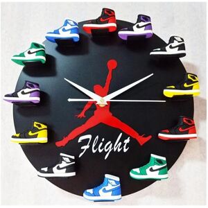 GROOFOO 3D Wall Clock AJ1-12 Basketball Shoes - Sports Design for Bedroom Living Room Office - Creative Gift for Sneaker Lovers (Black Base Flight Model)