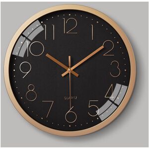 Groofoo - Mute Wall Clock Creative Fashion Living Room Three-dimensional Digital Scale Clock Plastic Clock 12 Inch 30CM Gold frame on Black background